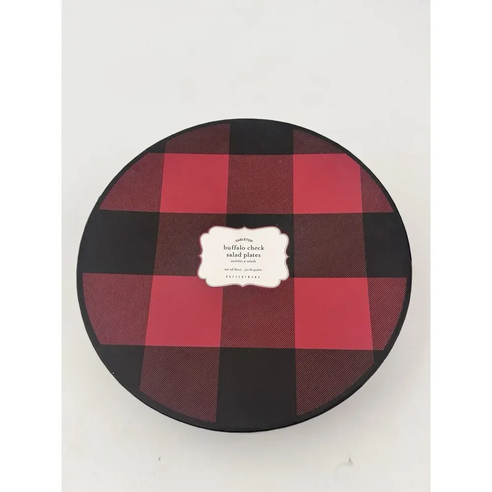 Set of 3 Pottery Barn Buffalo Plaid Check Red & Black Salad Plates